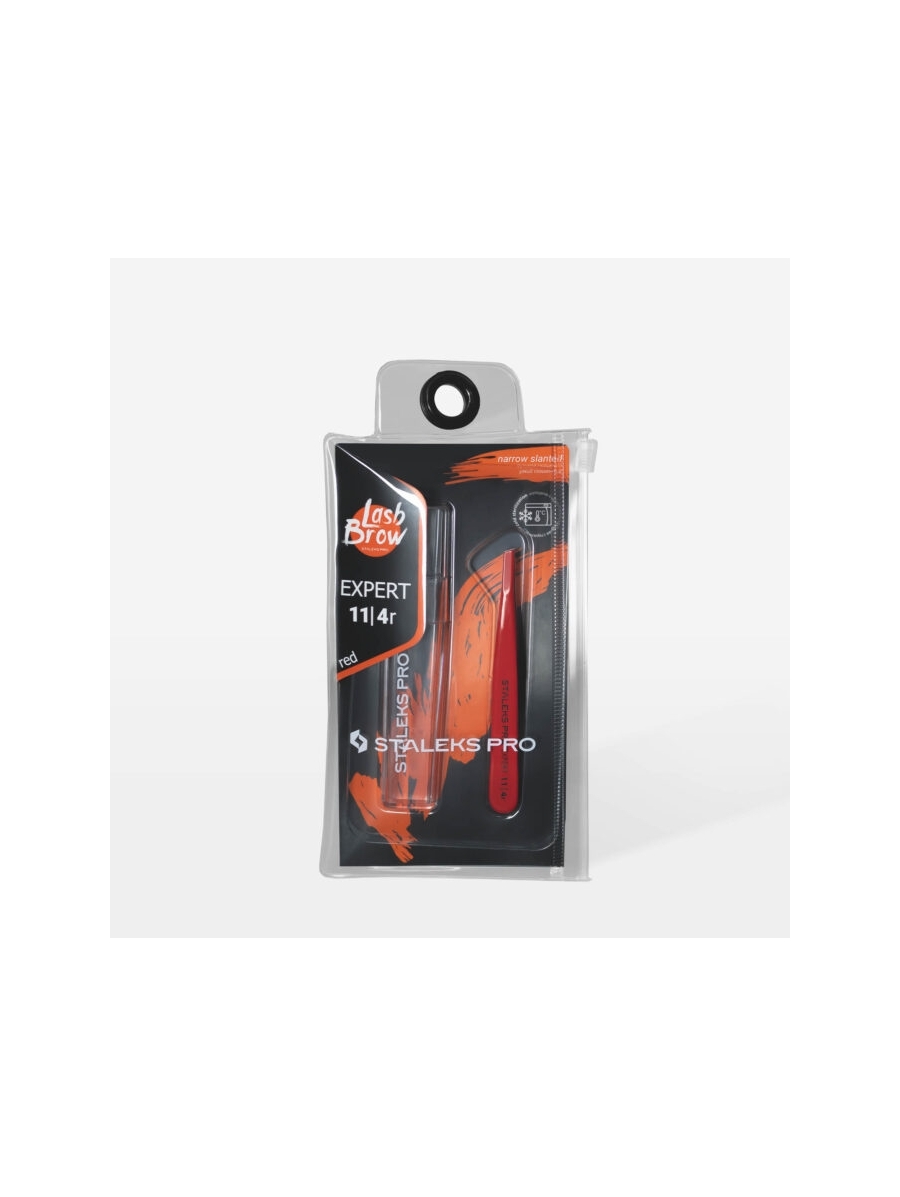 Червоний пінцет для брів Staleks Pro EXPERT 11 TYPE 4r | Janelle